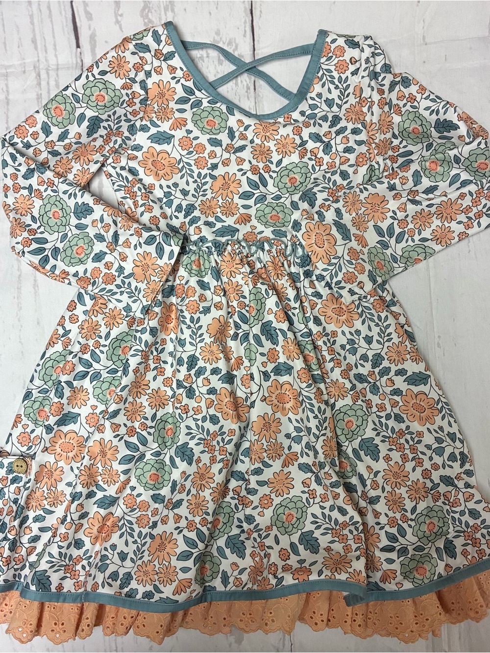 cheeky plum Peach & Teal Floral Cross-Back Long Sleeve Dress